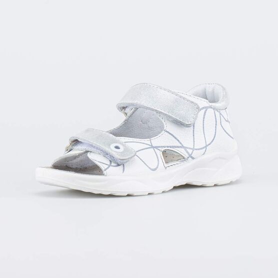 522195-21 Кожаные сандалии Серебристый дым для девочки белый + серебристый