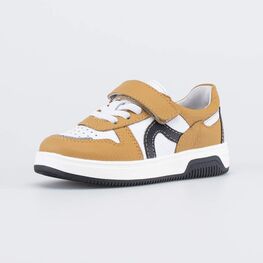 332161-24 Кожаные полуботинки для мальчика для мальчики горчичный + белый