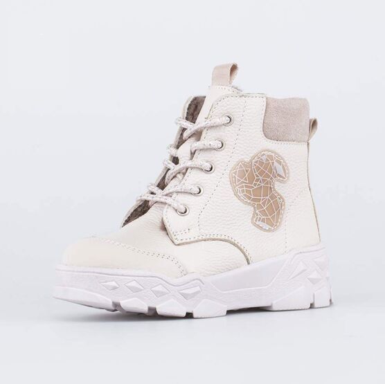 352375-51 Зимние ботинки на молнии Графический Зайка для девочки бежевый