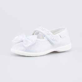 231294-12 Текстильные туфли для девочки Жемчужины для девочки белый,серебро