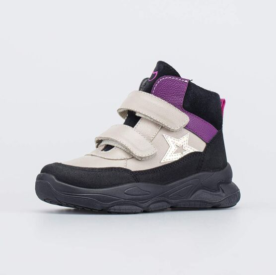 552321-31 Кожаные ботинки утепленные Звездочка для девочки бежевый + сиреневый